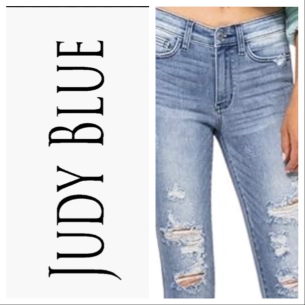 Like New Judy Blue Women's Mid-Rise Destroyed Skinny Jeans sz 15/32